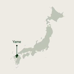 Map of Japan highlighting Yame in Fukuoka Prefecture, where Nio Teas tea is grown