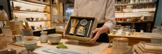 Where can I buy a matcha set guide cover showing Japanese matcha tools