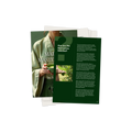 A magazine or booklet page layout featuring a green-themed cover with a cropped photo of a person in a robe holding a cup, alongside a dark green interior page with text and a small inset photo, shown on a white background.